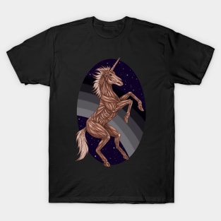 Zombie Unicorn with Black and Grey Rainbow at Night T-Shirt